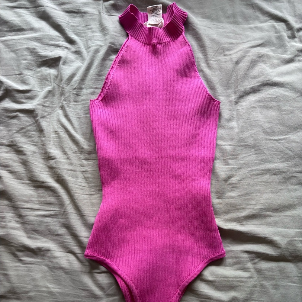 Vibrant Pink Bodysuit with Metallic Detail